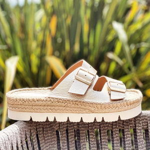 PLATINO NEVA - Gold Leather Buckle Flatform Espadrille