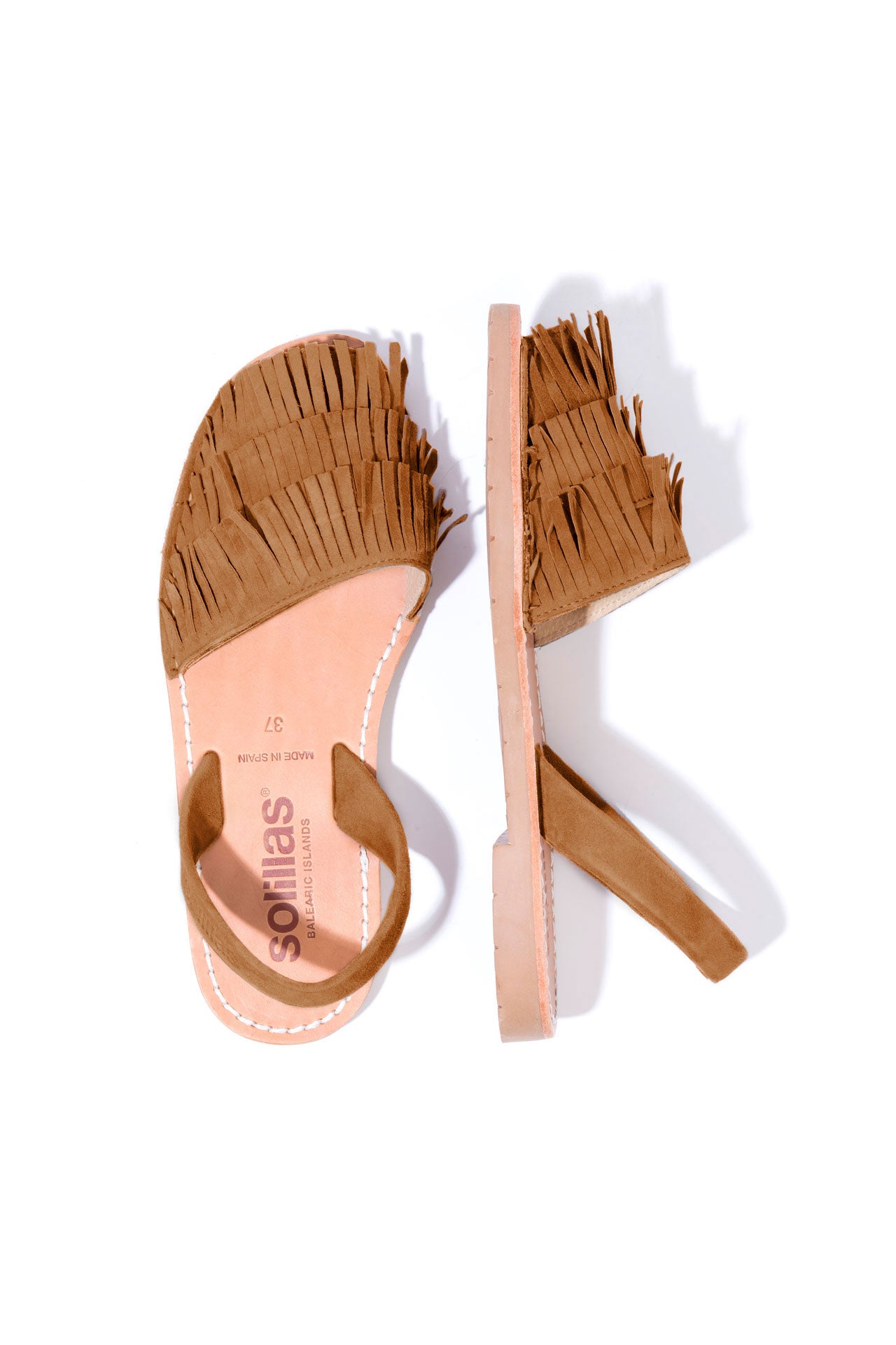Cuero Franja - Tan Fringe Detail Leather Menorcan sandals