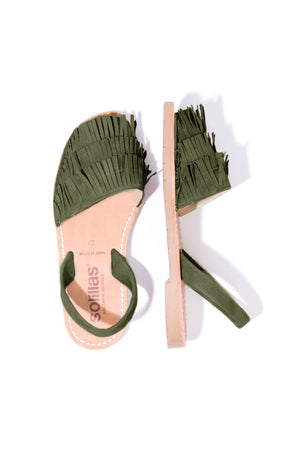 Pino Franja - Khaki Green Fringe Detail Leather Menorcan sandals