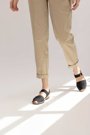 NOCHE PESCA - Black Nubuck Leather Ankle Strap Sandals