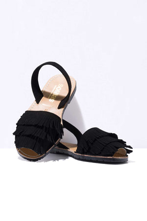 Noche Franja - Fringe Detail Leather Menorcan sandals