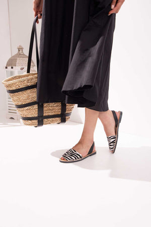 CEBRA - Zebra Print Fur Leather Menorcan Sandals