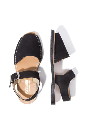 NOCHE PESCA - Black Nubuck Leather Ankle Strap Sandals
