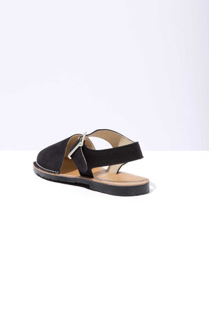 NOCHE PESCA - Black Nubuck Leather Ankle Strap Sandals