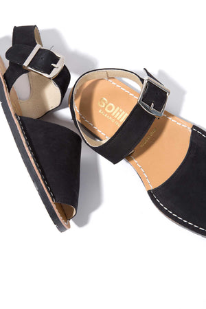 NOCHE PESCA - Black Nubuck Leather Ankle Strap Sandals