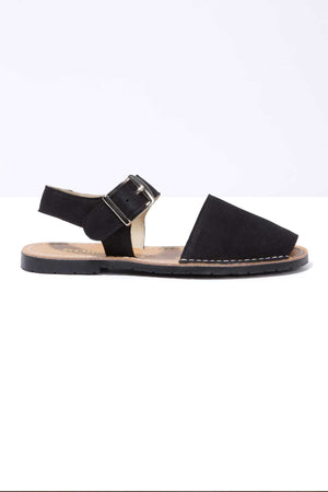 NOCHE PESCA - Black Nubuck Leather Ankle Strap Sandals