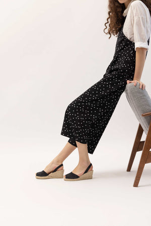 NOCHE LALIA - Espadrille Wedge Black Leather Menorcan Sandals
