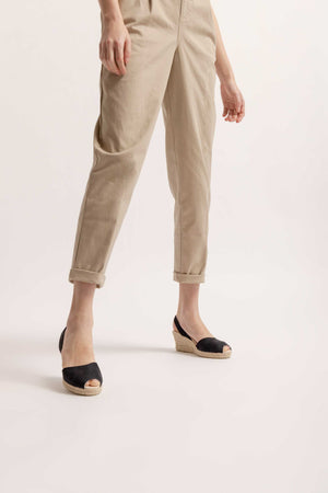 NOCHE LALIA - Espadrille Wedge Black Leather Menorcan Sandals