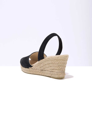 NOCHE LALIA - Espadrille Wedge Black Leather Menorcan Sandals