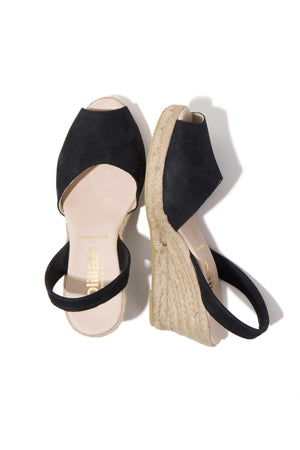 NOCHE LALIA - Espadrille Wedge Black Leather Menorcan Sandals