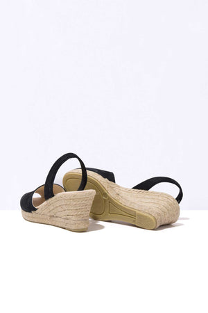 NOCHE LALIA - Espadrille Wedge Black Leather Menorcan Sandals