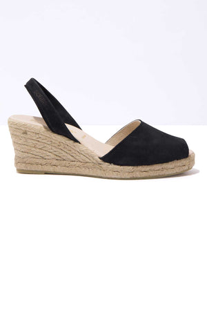 NOCHE LALIA - Espadrille Wedge Black Leather Menorcan Sandals