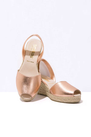 ROSE GOLD LALIA - Espadrille Wedge Leather Menorcan Sandals