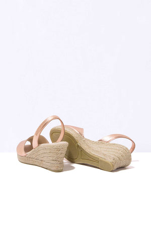 ROSE GOLD LALIA - Espadrille Wedge Leather Menorcan Sandals