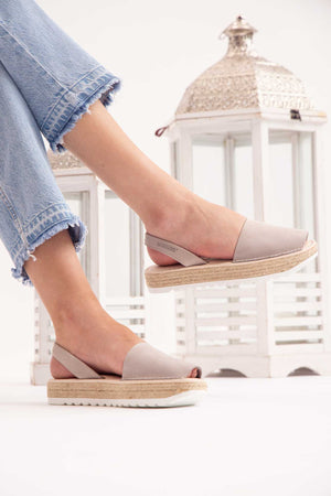 PEDRA CARME - Espadrille Flatform Grey Leather Menorcan Sandals