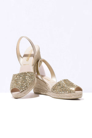 GOLD GLITTER LALIA - Espadrille Wedge Leather Menorcan Sandals