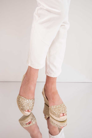 GOLD GLITTER LALIA - Espadrille Wedge Leather Menorcan Sandals