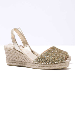 GOLD GLITTER LALIA - Espadrille Wedge Leather Menorcan Sandals