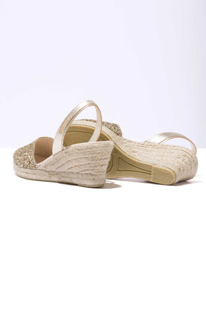 GOLD GLITTER LALIA - Espadrille Wedge Leather Menorcan Sandals