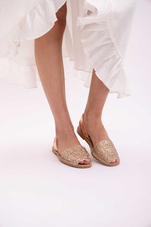 ROSE GOLD GLITTER - Metallic Glitter Leather Menorcan sandals
