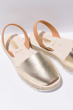 TERROSO ORO CARME - Espadrille Flatform Gold & Tan Leather Menorcan Sandals
