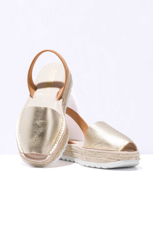 TERROSO ORO CARME - Espadrille Flatform Gold & Tan Leather Menorcan Sandals