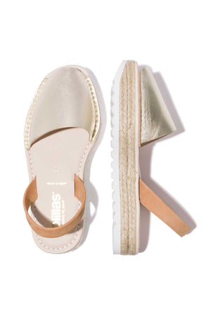 TERROSO ORO CARME - Espadrille Flatform Gold & Tan Leather Menorcan Sandals
