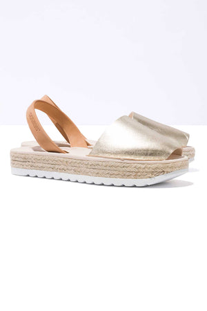 TERROSO ORO CARME - Espadrille Flatform Gold & Tan Leather Menorcan Sandals