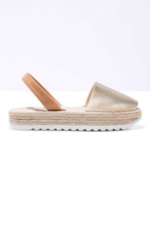 TERROSO ORO CARME - Espadrille Flatform Gold & Tan Leather Menorcan Sandals