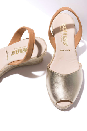 TERROSO ORO LALIA - Espadrille Wedge Tan & Gold Leather Menorcan Sandals