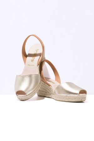 TERROSO ORO LALIA - Espadrille Wedge Tan & Gold Leather Menorcan Sandals