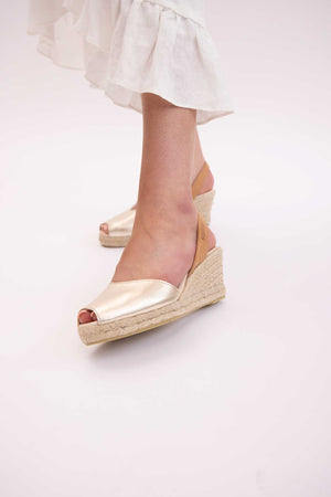 TERROSO ORO LALIA - Espadrille Wedge Tan & Gold Leather Menorcan Sandals