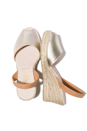 TERROSO ORO LALIA - Espadrille Wedge Tan & Gold Leather Menorcan Sandals