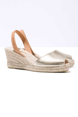 TERROSO ORO LALIA - Espadrille Wedge Tan & Gold Leather Menorcan Sandals