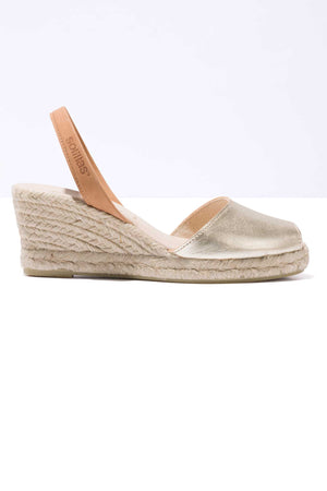 TERROSO ORO LALIA - Espadrille Wedge Tan & Gold Leather Menorcan Sandals