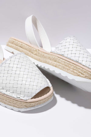 BLANCO CARME - Espadrille Flatform White Woven Leather Menorcan Sandals