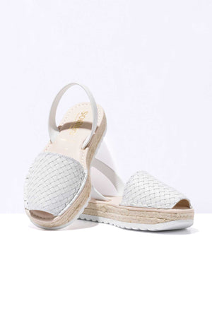 BLANCO CARME - Espadrille Flatform White Woven Leather Menorcan Sandals
