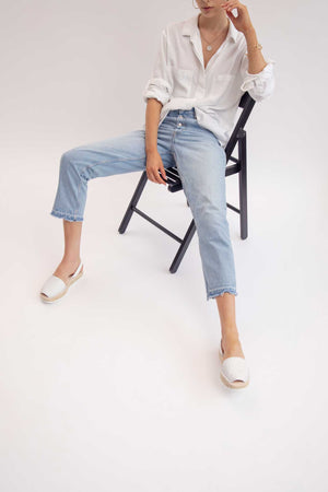 BLANCO CARME - Espadrille Flatform White Woven Leather Menorcan Sandals