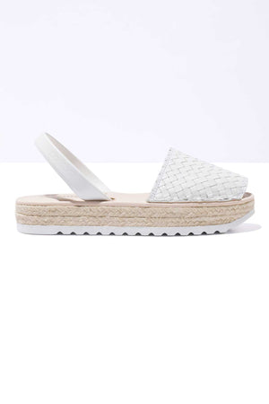 BLANCO CARME - Espadrille Flatform White Woven Leather Menorcan Sandals