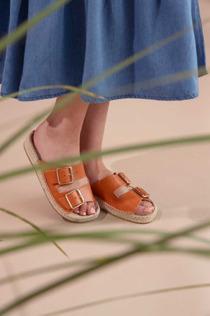 TERRA NEVA - Strappy Espadrille Sliders in Tan Suede with Buckles