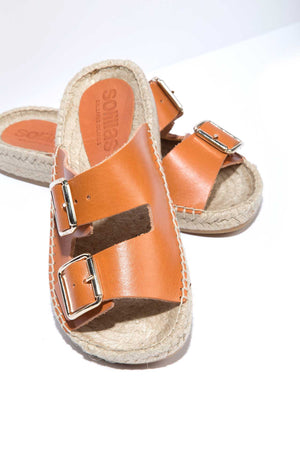 TERRA NEVA - Strappy Espadrille Sliders in Tan Suede with Buckles