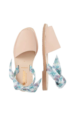 IBIZA ISABEL - Original Menorcan Sandals in Pink Leather with Boho Print Bow
