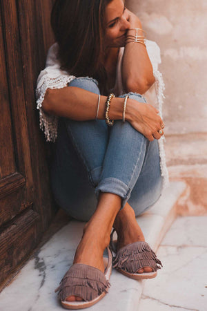 Pedra Franja - Fringe Detail Leather Menorcan sandals