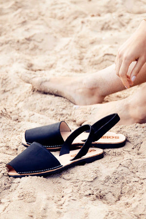 Noche - Black Nubuck Leather Menorcan sandals