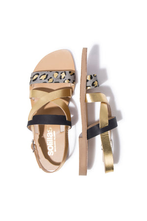 GRIS LEOPARDO ISLA - Grey Leopard Leather Strappy Sandal