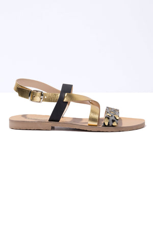 GRIS LEOPARDO ISLA - Grey Leopard Leather Strappy Sandal