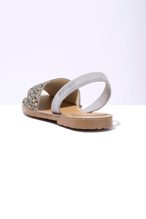 LEOPARDO GRIS - Grey Leopard Print Fur Leather Menorcan Sandals