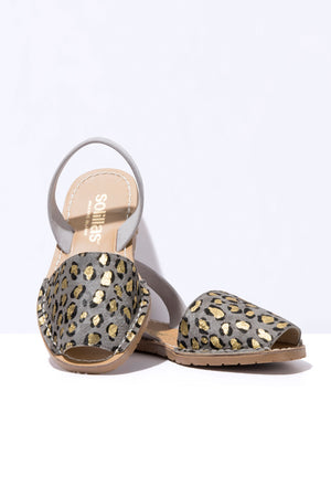 LEOPARDO GRIS - Grey Leopard Print Fur Leather Menorcan Sandals