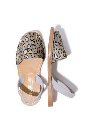 LEOPARDO GRIS - Grey Leopard Print Fur Leather Menorcan Sandals