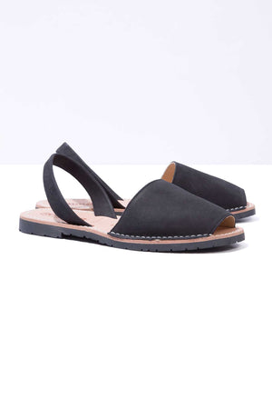 Noche - Black Nubuck Leather Menorcan sandals